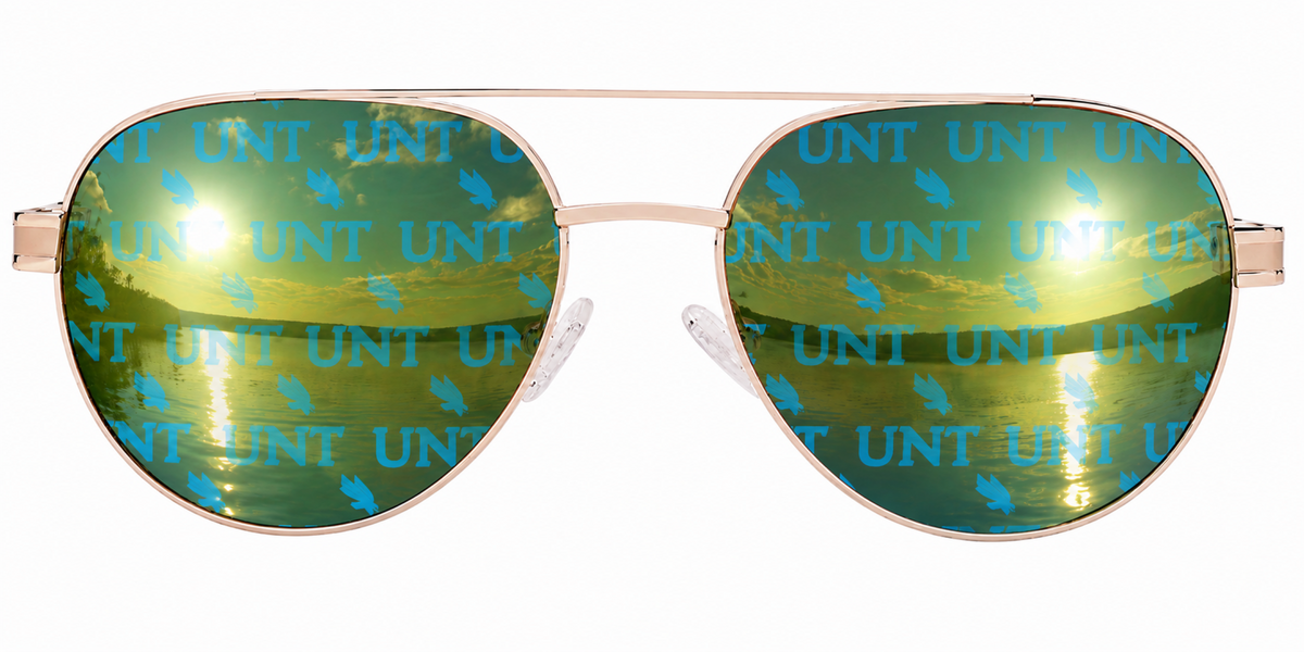UNT Gold Venture Aviator sunglasses.