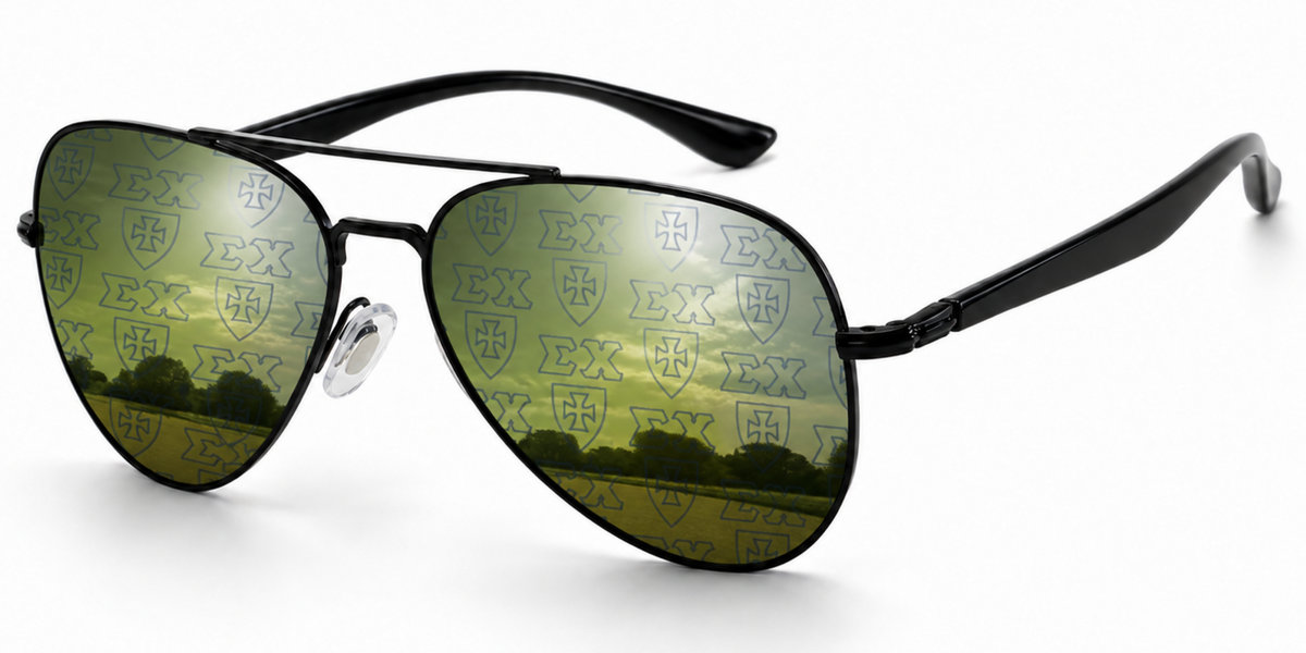 Sigma Chi Venture Aviator sunglasses.
