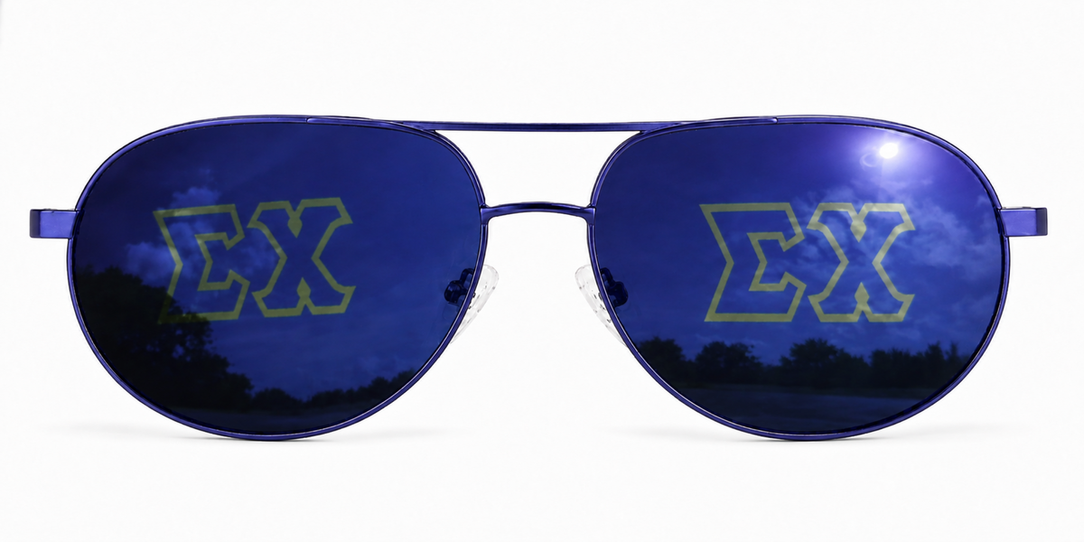 Sigma Chi Venture Aviator sunglasses.