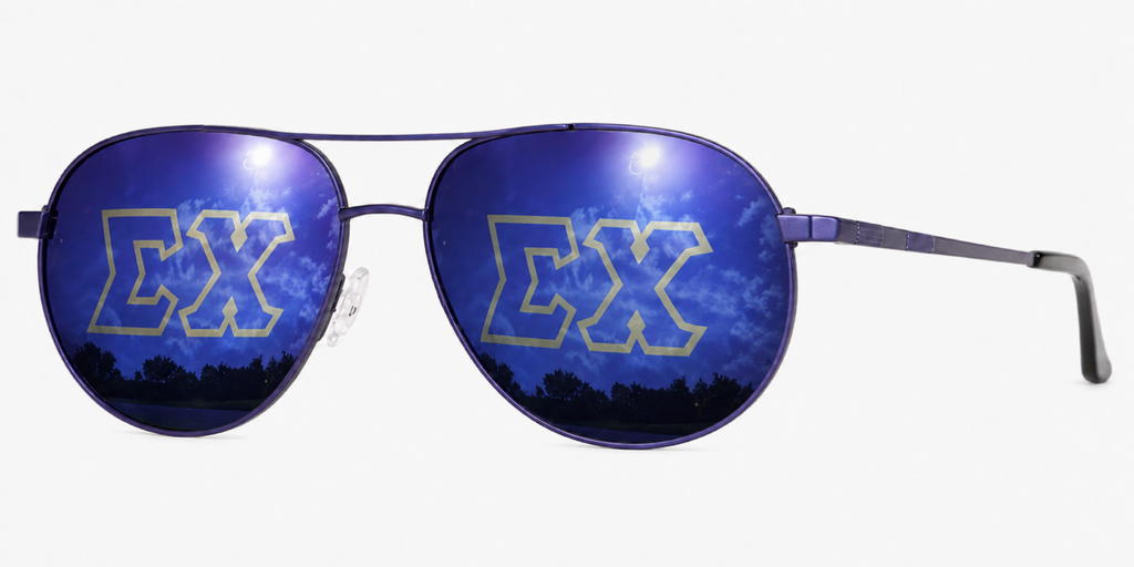 Sigma Chi Venture Aviator sunglasses.