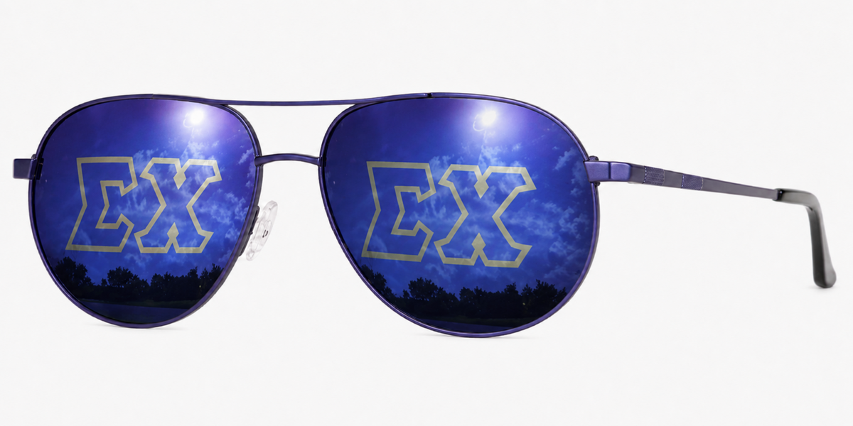 Sigma Chi Venture Aviator sunglasses.