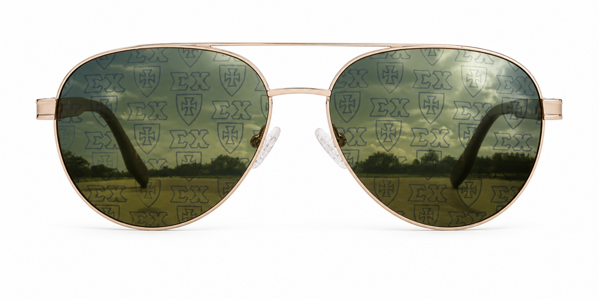 Sigma Chi Venture Aviator sunglasses.