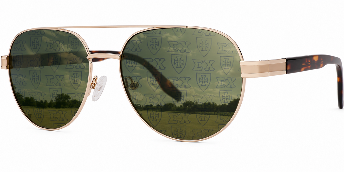 Sigma Chi Venture Aviator sunglasses.
