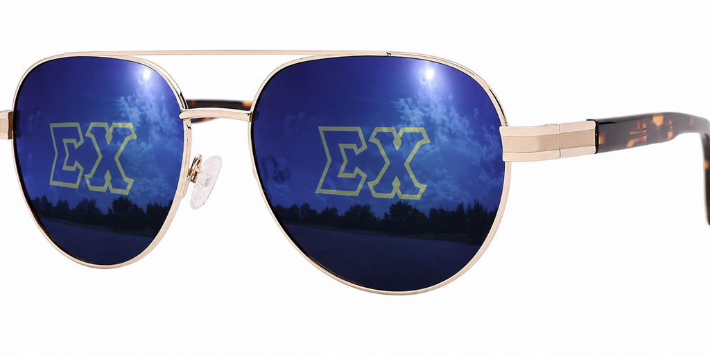 Sigma Chi Venture Aviator sunglasses.